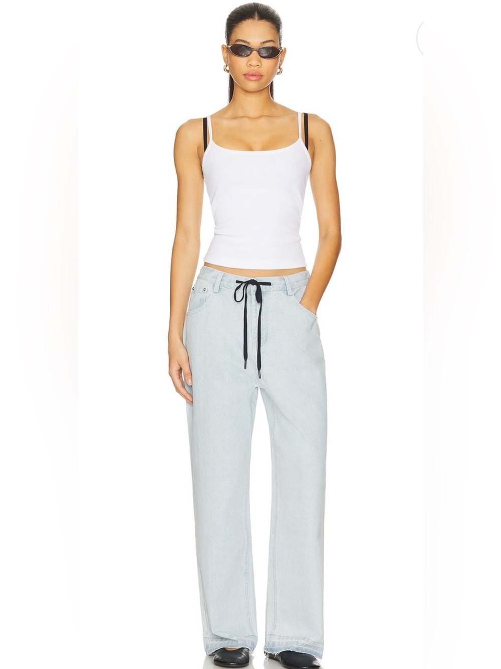Revolve Line and Dot Elowen Pants Wide Leg Denim Drawstring Raw Hem Jeans